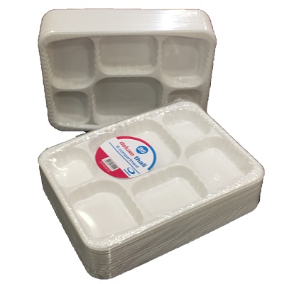 50 x Disposable Plastic Thali Plates - Heavy Duty '6 Compartment'